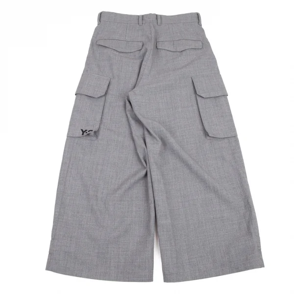 ワイスリーY-3 ウール混クロップドワイドカーゴパンツ グレーS K-101200_001