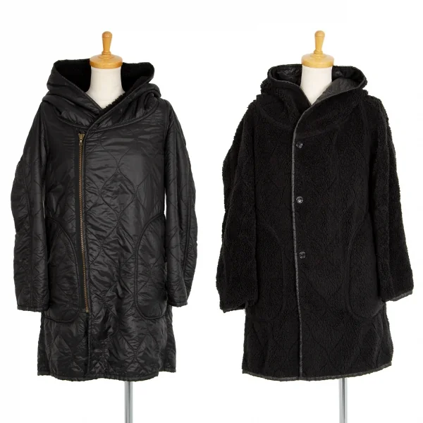 ヒステリックグラマーHYSTERIC GLAMOUR リバーシブルボアキルティングフーデッドコート 黒Free K-101209_001