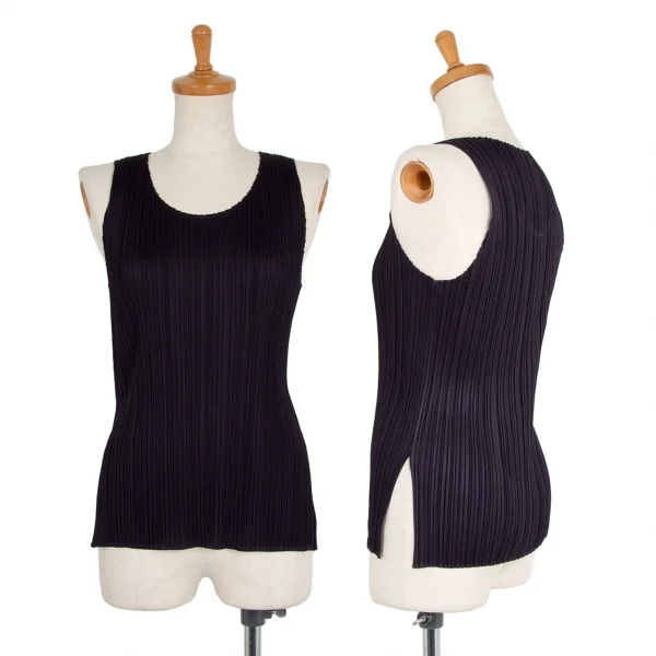 プリーツプリーズPLEATS PLEASE プリーツサイドスリットプリーツタンクトップ 紺M位 K-101215_001