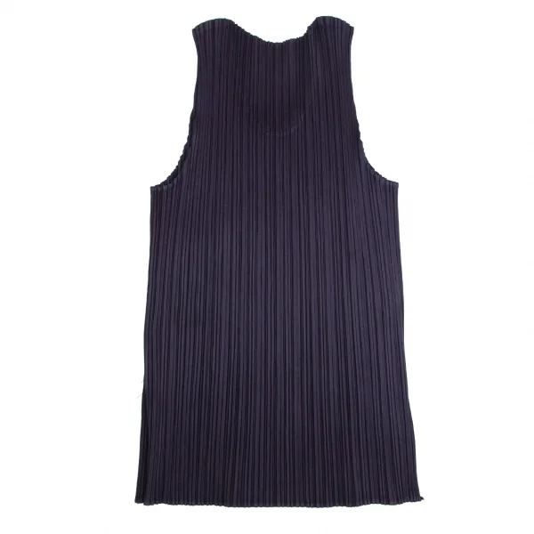 プリーツプリーズPLEATS PLEASE プリーツサイドスリットプリーツタンクトップ 紺M位 K-101215_011