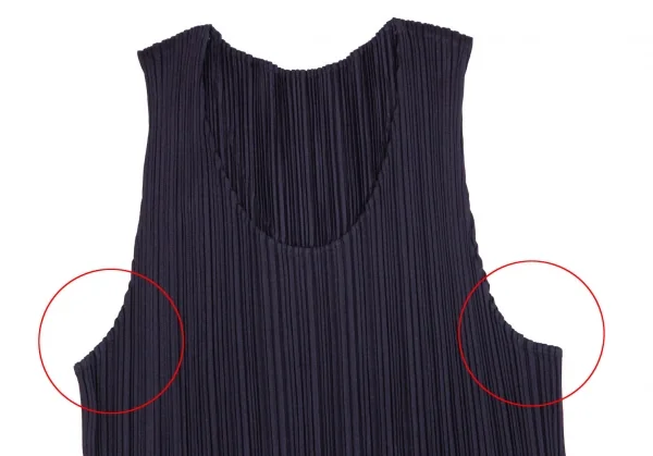 プリーツプリーズPLEATS PLEASE プリーツサイドスリットプリーツタンクトップ 紺M位 K-101215_003