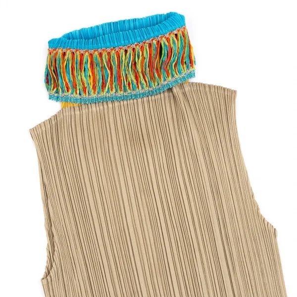プリーツプリーズPLEATS PLEASE カラフルタートルネックノースリーブトップ ベージュ水色他3 K-101219_003