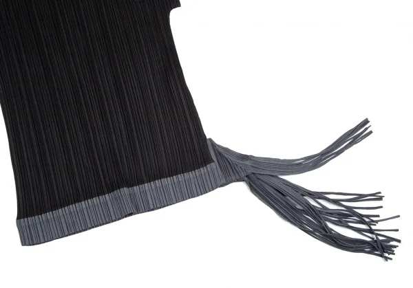 プリーツプリーズPLEATS PLEASE プリーツ裾フリンジデザインカットソー 黒グレー3 K-101226_006