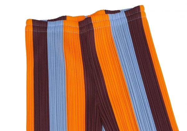 プリーツプリーズPLEATS PLEASE プリーツマルチストライプパンツ 茶オレンジ水色2 K-101246_002