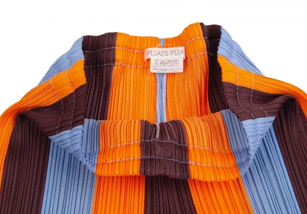 プリーツプリーズPLEATS PLEASE プリーツマルチストライプパンツ 茶オレンジ水色2 K-101246_003