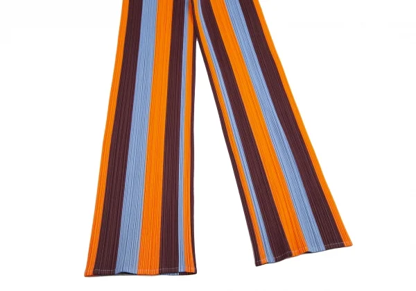 プリーツプリーズPLEATS PLEASE プリーツマルチストライプパンツ 茶オレンジ水色2 K-101246_004