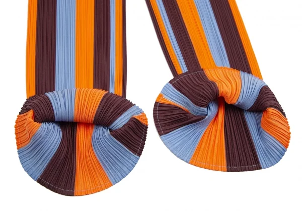 プリーツプリーズPLEATS PLEASE プリーツマルチストライプパンツ 茶オレンジ水色2 K-101246_005