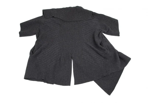 ステラマッカートニーSTELLA McCARTNEY ウールドレープランダムリブボタンレス半袖ロングカーディガン グレーM K-101277_010