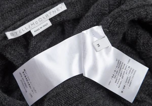 ステラマッカートニーSTELLA McCARTNEY ウールドレープランダムリブボタンレス半袖ロングカーディガン グレーM K-101277_014