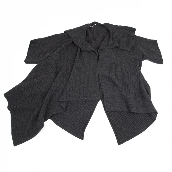 ステラマッカートニーSTELLA McCARTNEY ウールドレープランダムリブボタンレス半袖ロングカーディガン グレーM K-101277_002