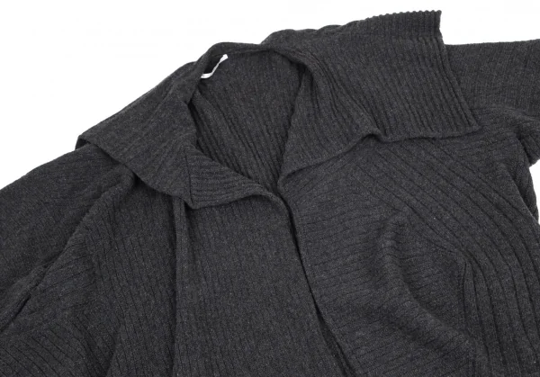 ステラマッカートニーSTELLA McCARTNEY ウールドレープランダムリブボタンレス半袖ロングカーディガン グレーM K-101277_003