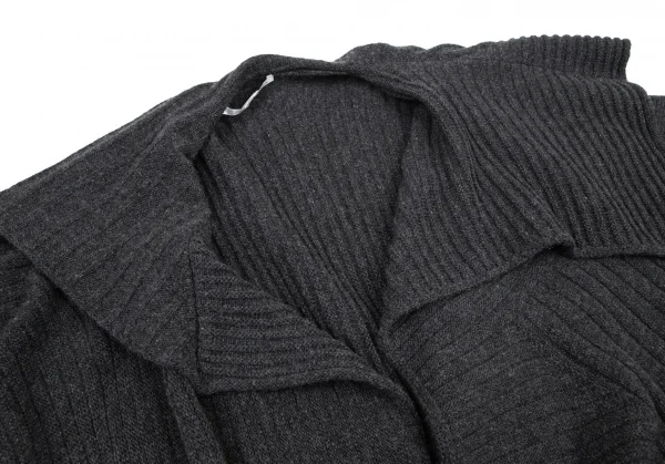 ステラマッカートニーSTELLA McCARTNEY ウールドレープランダムリブボタンレス半袖ロングカーディガン グレーM K-101277_004