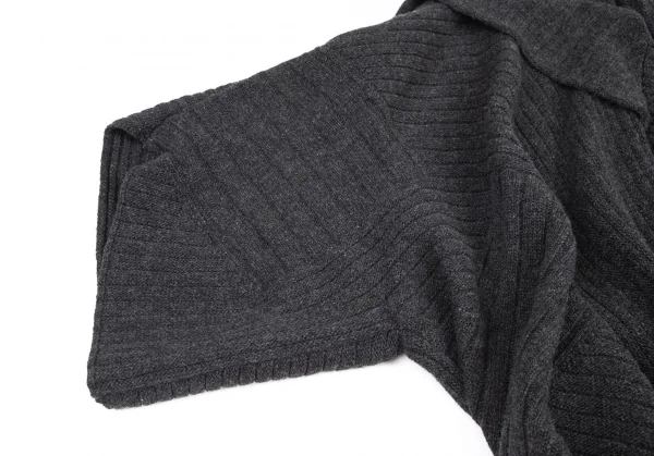 ステラマッカートニーSTELLA McCARTNEY ウールドレープランダムリブボタンレス半袖ロングカーディガン グレーM K-101277_005