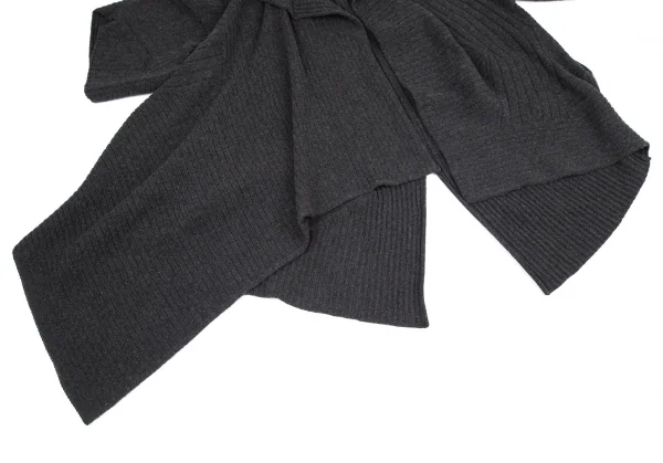 ステラマッカートニーSTELLA McCARTNEY ウールドレープランダムリブボタンレス半袖ロングカーディガン グレーM K-101277_006