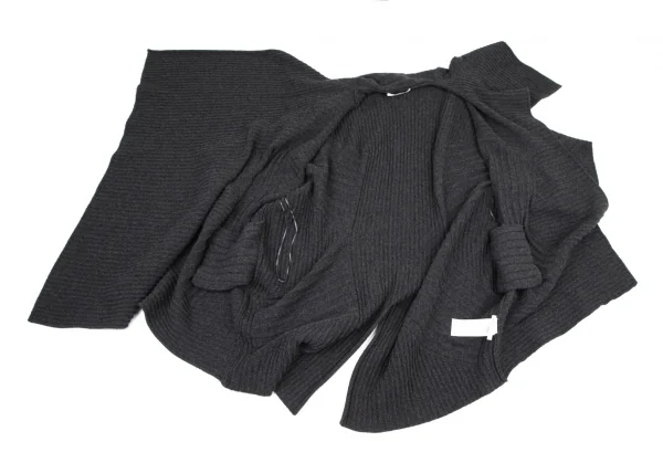 ステラマッカートニーSTELLA McCARTNEY ウールドレープランダムリブボタンレス半袖ロングカーディガン グレーM K-101277_009