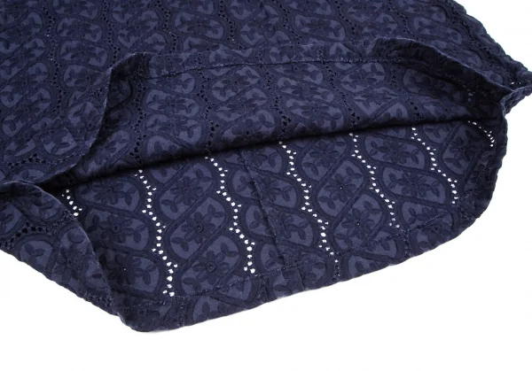 コムコム コムデギャルソンCOMME des GARCONS リネン花柄刺繍レース裾ラウンドノースリーブワンピース 紺S K-101286_010