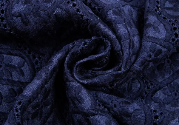 コムコム コムデギャルソンCOMME des GARCONS リネン花柄刺繍レース裾ラウンドノースリーブワンピース 紺S K-101286_014