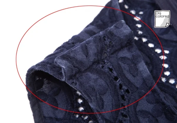 コムコム コムデギャルソンCOMME des GARCONS リネン花柄刺繍レース裾ラウンドノースリーブワンピース 紺S K-101286_004