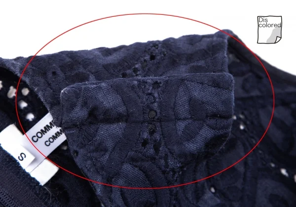 コムコム コムデギャルソンCOMME des GARCONS リネン花柄刺繍レース裾ラウンドノースリーブワンピース 紺S K-101286_005