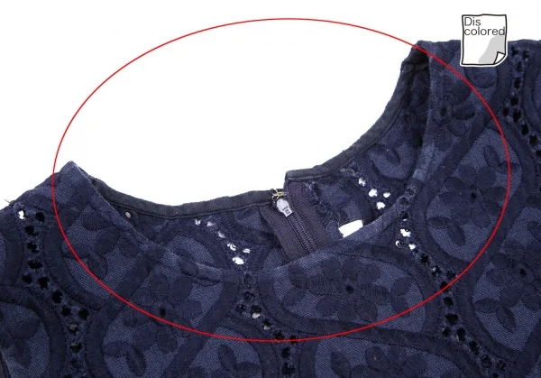 コムコム コムデギャルソンCOMME des GARCONS リネン花柄刺繍レース裾ラウンドノースリーブワンピース 紺S K-101286_006