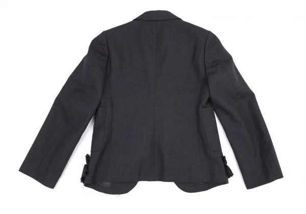 ローブドシャンブル コムデギャルソンrobe de chambre COMME des GARCONSウールヘリンボーンフリルデザインボタンレスジャケット 紺M K-101291_010