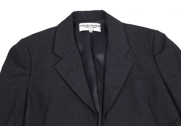 ローブドシャンブル コムデギャルソンrobe de chambre COMME des GARCONSウールヘリンボーンフリルデザインボタンレスジャケット 紺M K-101291_003