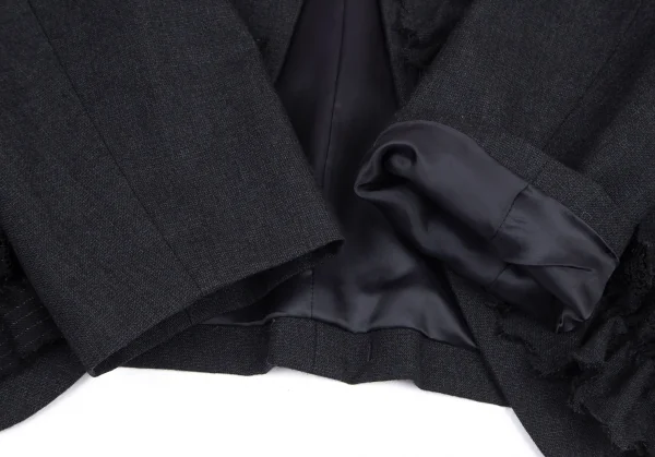 ローブドシャンブル コムデギャルソンrobe de chambre COMME des GARCONSウールヘリンボーンフリルデザインボタンレスジャケット 紺M K-101291_005