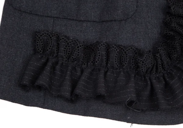 ローブドシャンブル コムデギャルソンrobe de chambre COMME des GARCONSウールヘリンボーンフリルデザインボタンレスジャケット 紺M K-101291_008