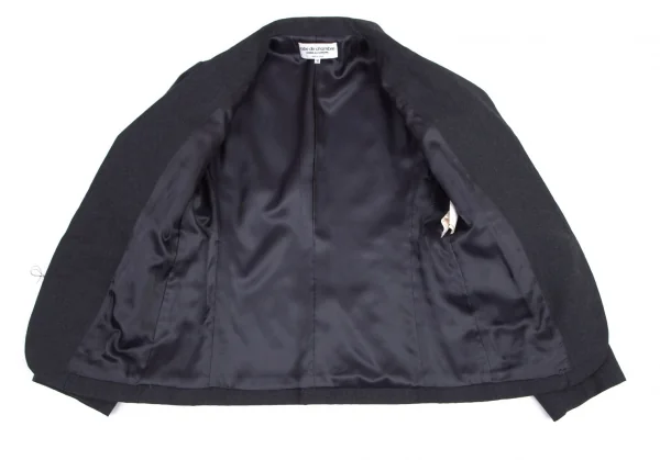 ローブドシャンブル コムデギャルソンrobe de chambre COMME des GARCONSウールヘリンボーンフリルデザインボタンレスジャケット 紺M K-101291_009