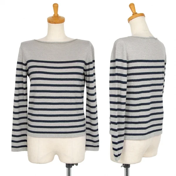ジャンポールゴルチエ フォー セットプルミエJean Paul GAULTIER FOR SEPT PREMIERES グリッターマリンボーダーニット シルバー紺38 K-101313_001