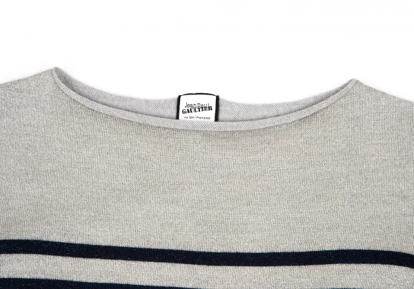 ジャンポールゴルチエ フォー セットプルミエJean Paul GAULTIER FOR SEPT PREMIERES グリッターマリンボーダーニット シルバー紺38 K-101313_003