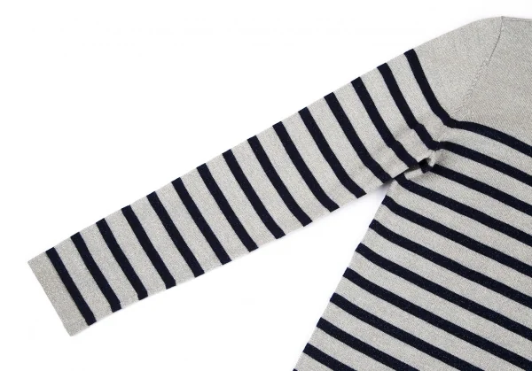 ジャンポールゴルチエ フォー セットプルミエJean Paul GAULTIER FOR SEPT PREMIERES グリッターマリンボーダーニット シルバー紺38 K-101313_004