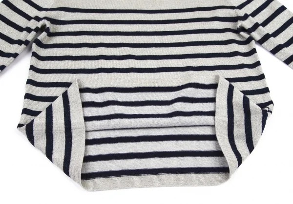 ジャンポールゴルチエ フォー セットプルミエJean Paul GAULTIER FOR SEPT PREMIERES グリッターマリンボーダーニット シルバー紺38 K-101313_007