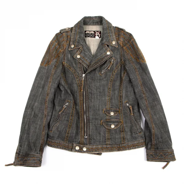 ジャンポールゴルチエJean Paul GAULTIER PARIS ショルダーパッチデニムライダースジャケット グレー50 K-101320_001