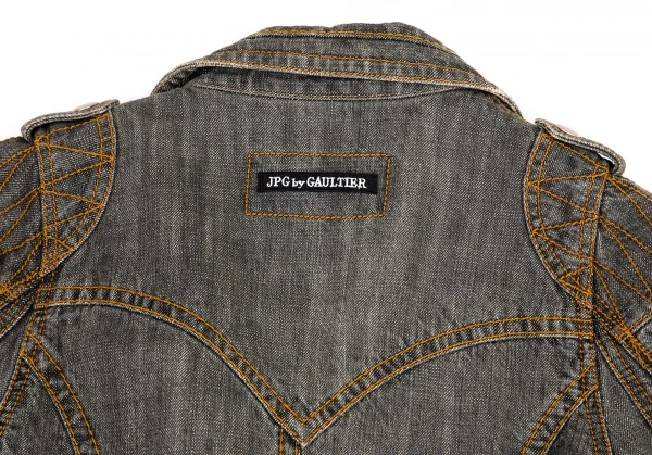 ジャンポールゴルチエJean Paul GAULTIER PARIS ショルダーパッチデニムライダースジャケット グレー50 K-101320_016