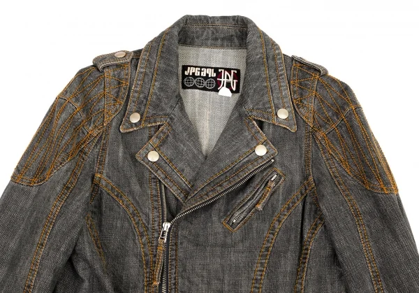 ジャンポールゴルチエJean Paul GAULTIER PARIS ショルダーパッチデニムライダースジャケット グレー50 K-101320_002