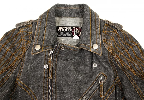 ジャンポールゴルチエJean Paul GAULTIER PARIS ショルダーパッチデニムライダースジャケット グレー50 K-101320_003