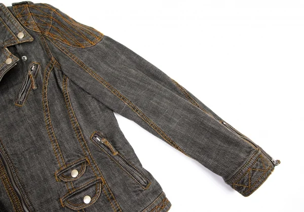 ジャンポールゴルチエJean Paul GAULTIER PARIS ショルダーパッチデニムライダースジャケット グレー50 K-101320_006