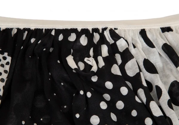 ジャンポールゴルチエ マイユファムJean Paul GAULTIER MAILLE FEMME ドットプリントショルダーギャザーノースリーブシルクチュニック 生成り黒S K-101330_011