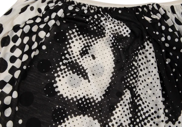 ジャンポールゴルチエ マイユファムJean Paul GAULTIER MAILLE FEMME ドットプリントショルダーギャザーノースリーブシルクチュニック 生成り黒S K-101330_012