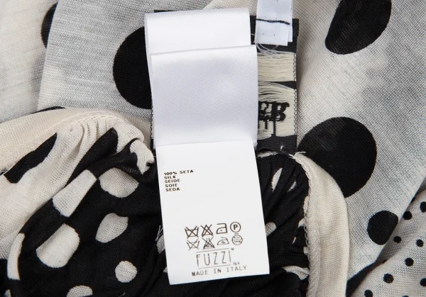 ジャンポールゴルチエ マイユファムJean Paul GAULTIER MAILLE FEMME ドットプリントショルダーギャザーノースリーブシルクチュニック 生成り黒S K-101330_015