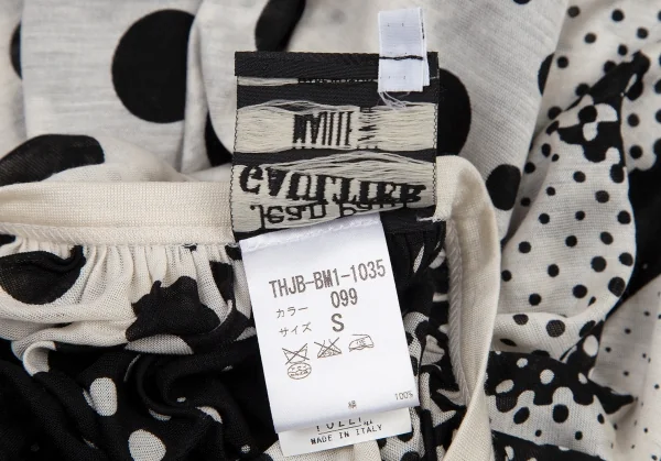 ジャンポールゴルチエ マイユファムJean Paul GAULTIER MAILLE FEMME ドットプリントショルダーギャザーノースリーブシルクチュニック 生成り黒S K-101330_017