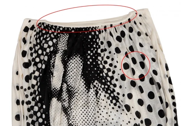 ジャンポールゴルチエ マイユファムJean Paul GAULTIER MAILLE FEMME ドットプリントショルダーギャザーノースリーブシルクチュニック 生成り黒S K-101330_003