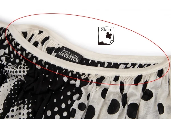 ジャンポールゴルチエ マイユファムJean Paul GAULTIER MAILLE FEMME ドットプリントショルダーギャザーノースリーブシルクチュニック 生成り黒S K-101330_004