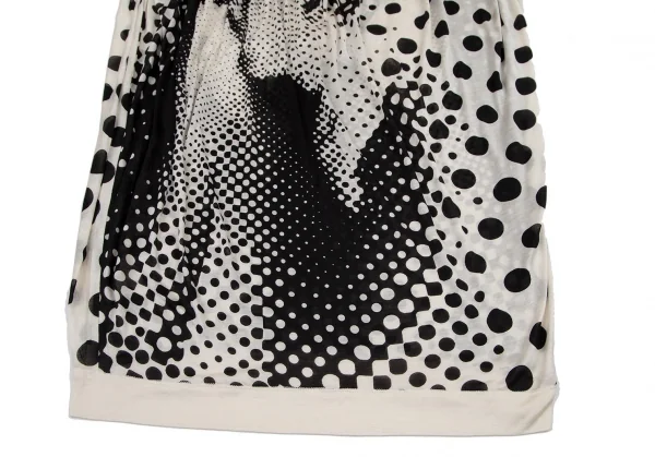 ジャンポールゴルチエ マイユファムJean Paul GAULTIER MAILLE FEMME ドットプリントショルダーギャザーノースリーブシルクチュニック 生成り黒S K-101330_007