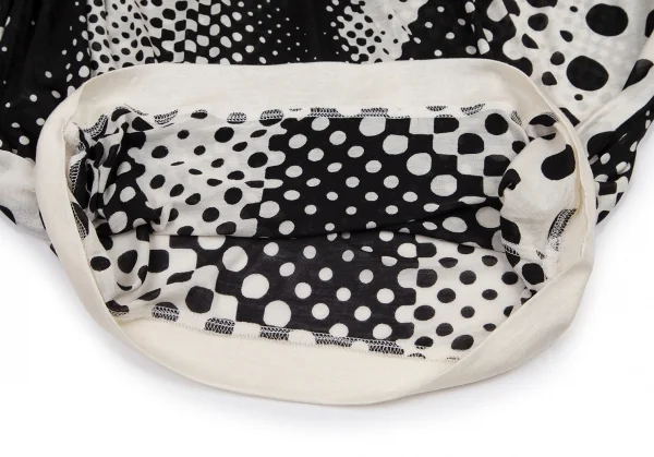 ジャンポールゴルチエ マイユファムJean Paul GAULTIER MAILLE FEMME ドットプリントショルダーギャザーノースリーブシルクチュニック 生成り黒S K-101330_008