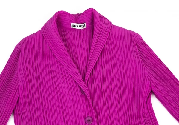 イッセイミヤケISSEY MIYAKE プリーツショールカラーロングコート 紫M位 K-101353_003