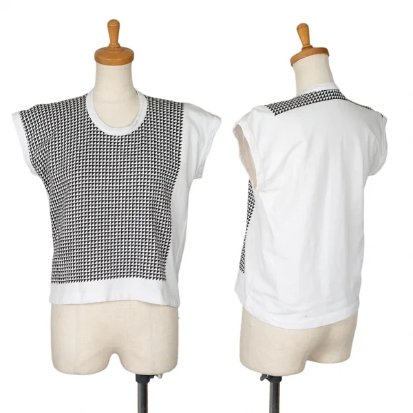 コムコム コムデギャルソンCOMME des GARCON ジオメトリックプリントフレンチスリーブボックスシルエットTシャツ 白黒SS K-101360_001