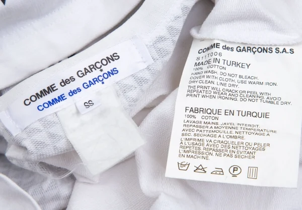 コムコム コムデギャルソンCOMME des GARCON ジオメトリックプリントフレンチスリーブボックスシルエットTシャツ 白黒SS K-101360_015