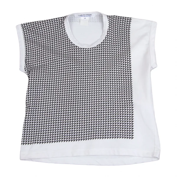 コムコム コムデギャルソンCOMME des GARCON ジオメトリックプリントフレンチスリーブボックスシルエットTシャツ 白黒SS K-101360_002